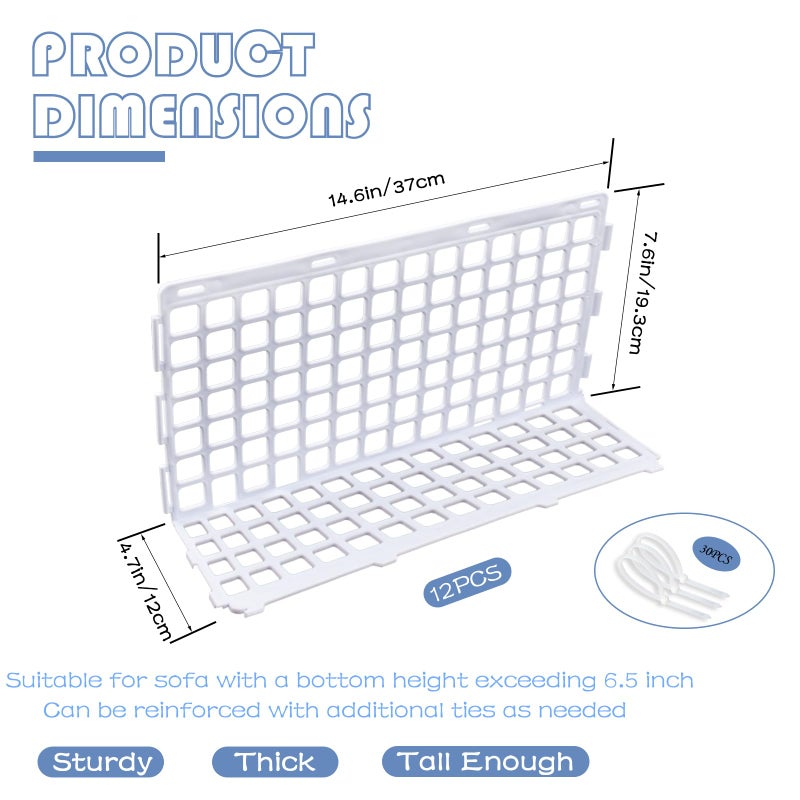 Aifong 12 Pcs Under Couch Blocker for Bed Adjustable Furniture Plastic Under Bed Blocker with 30 Ties White Couch Barriers for Dogs Pets Cats (Style3) - Image 2